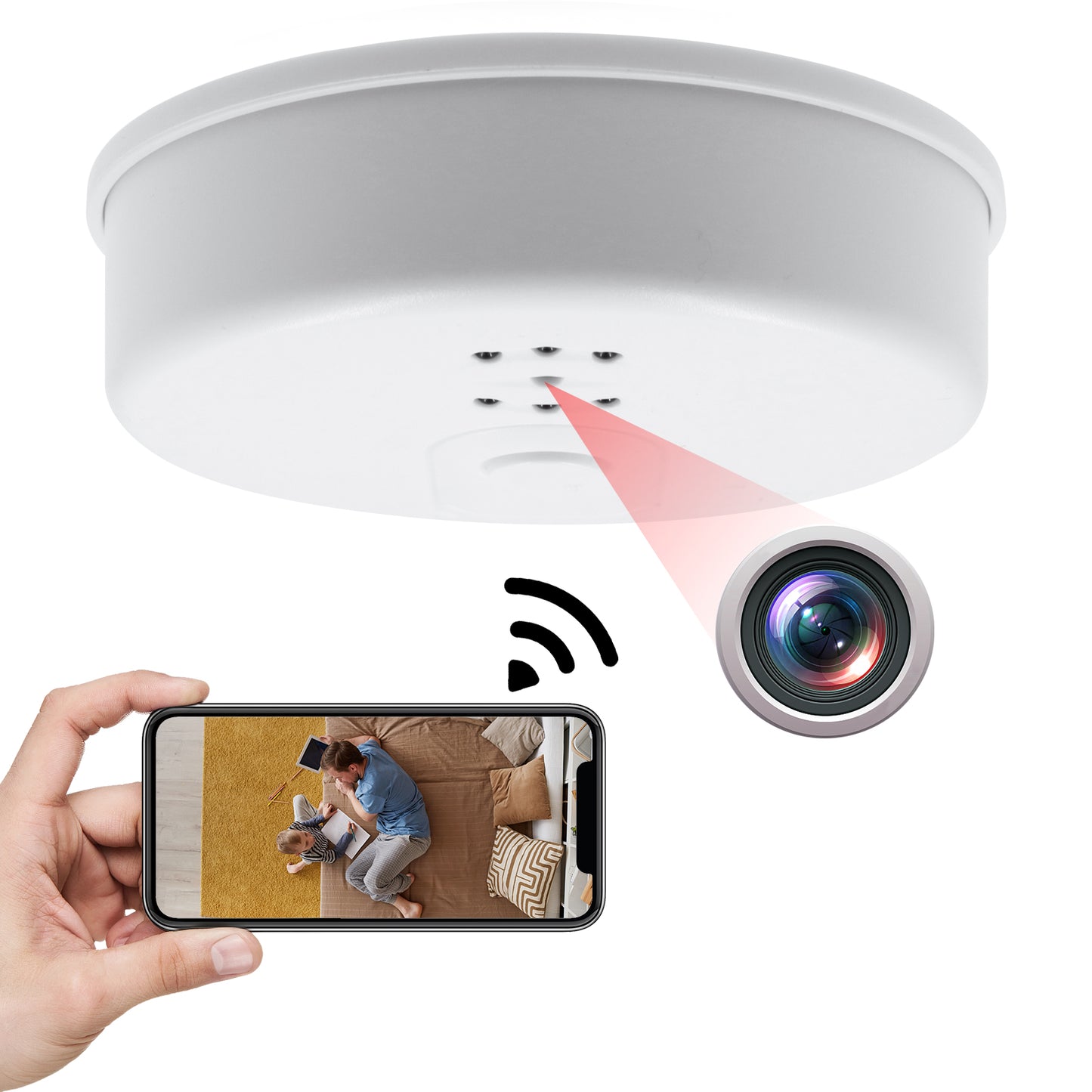 SMART HOME ALARM basic kit consists of - concealed security camera - water leak detector - combined smoke and carbon monoxide detector,warning sign