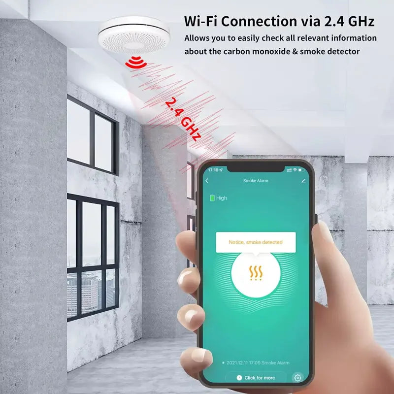 SMOKE AND CARBON MONOXIDE  DETECTOR with SOUND ALARM and TUYA APP linked to your mobile